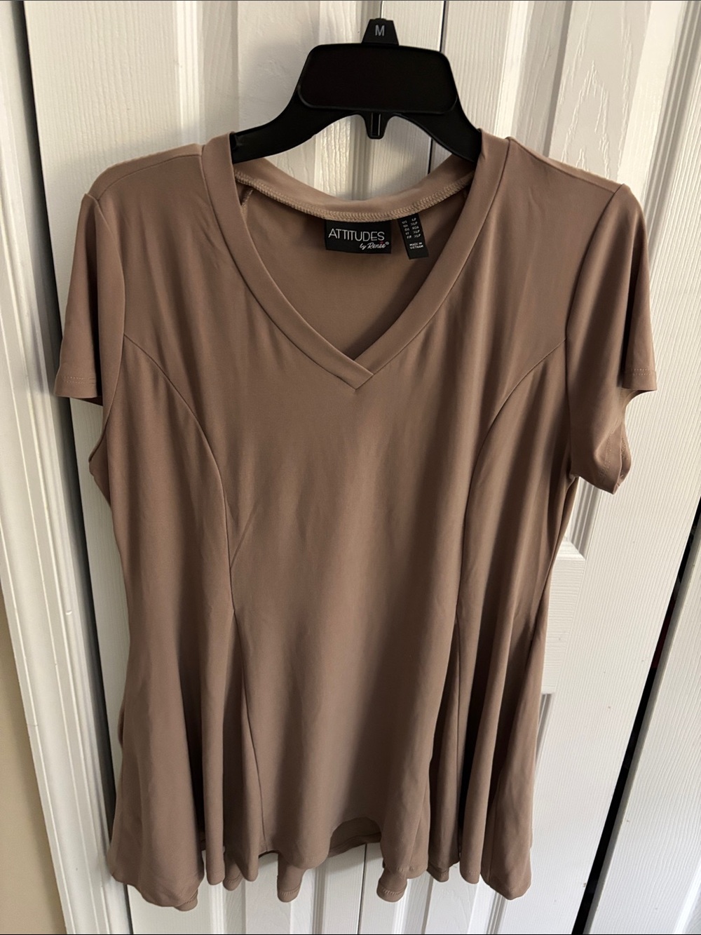 Attitudes by Renee Taupe V-Neck Short Sleeve Top
